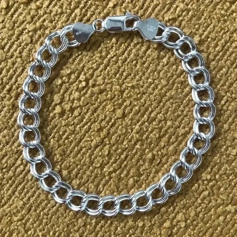 Men’s Made in Italy Solid 925 Sterling Silver Double Curb Chain Bracelet NWT